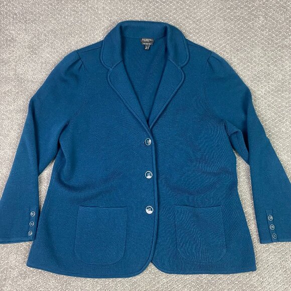 Talbots Merino Wool Sweater Blazer Women 1XP Petite Teal - Picture 1 of 12